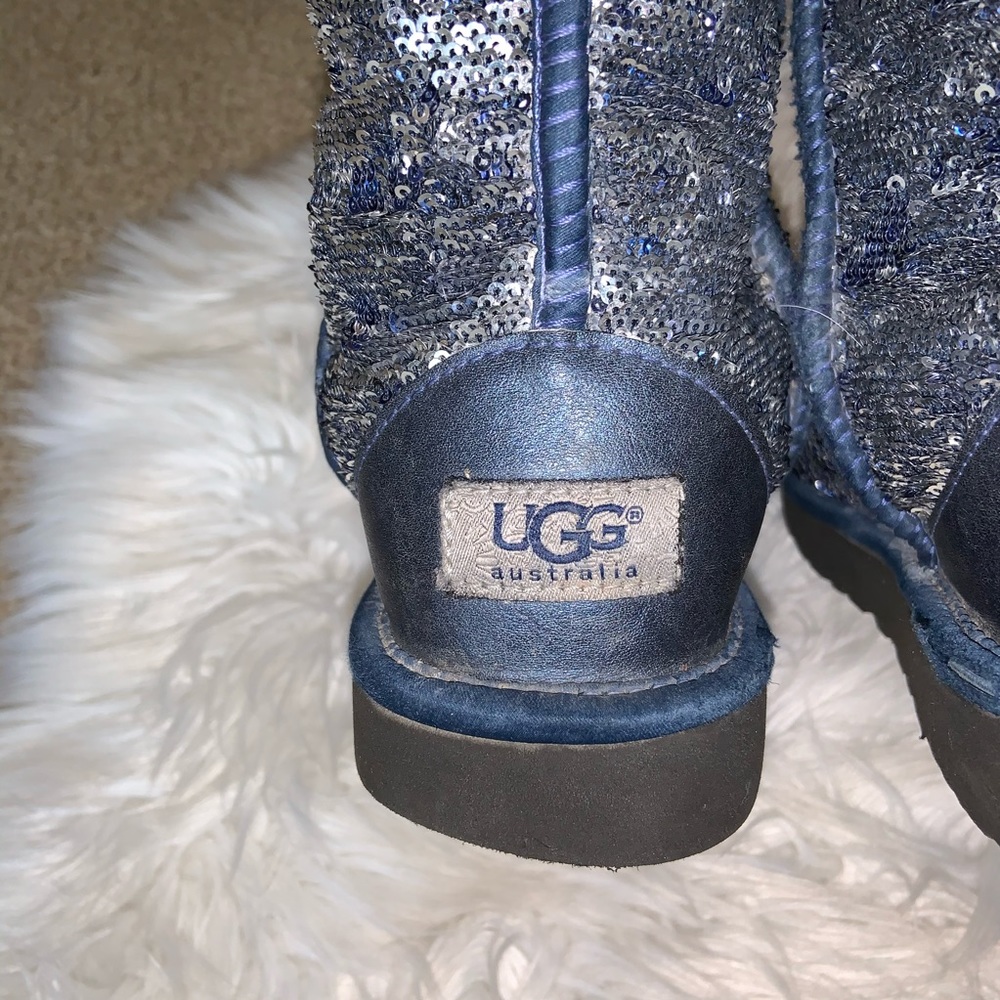 UGG Sequin Blue Classic Short Boots Size 8 - Picture 9 of 11